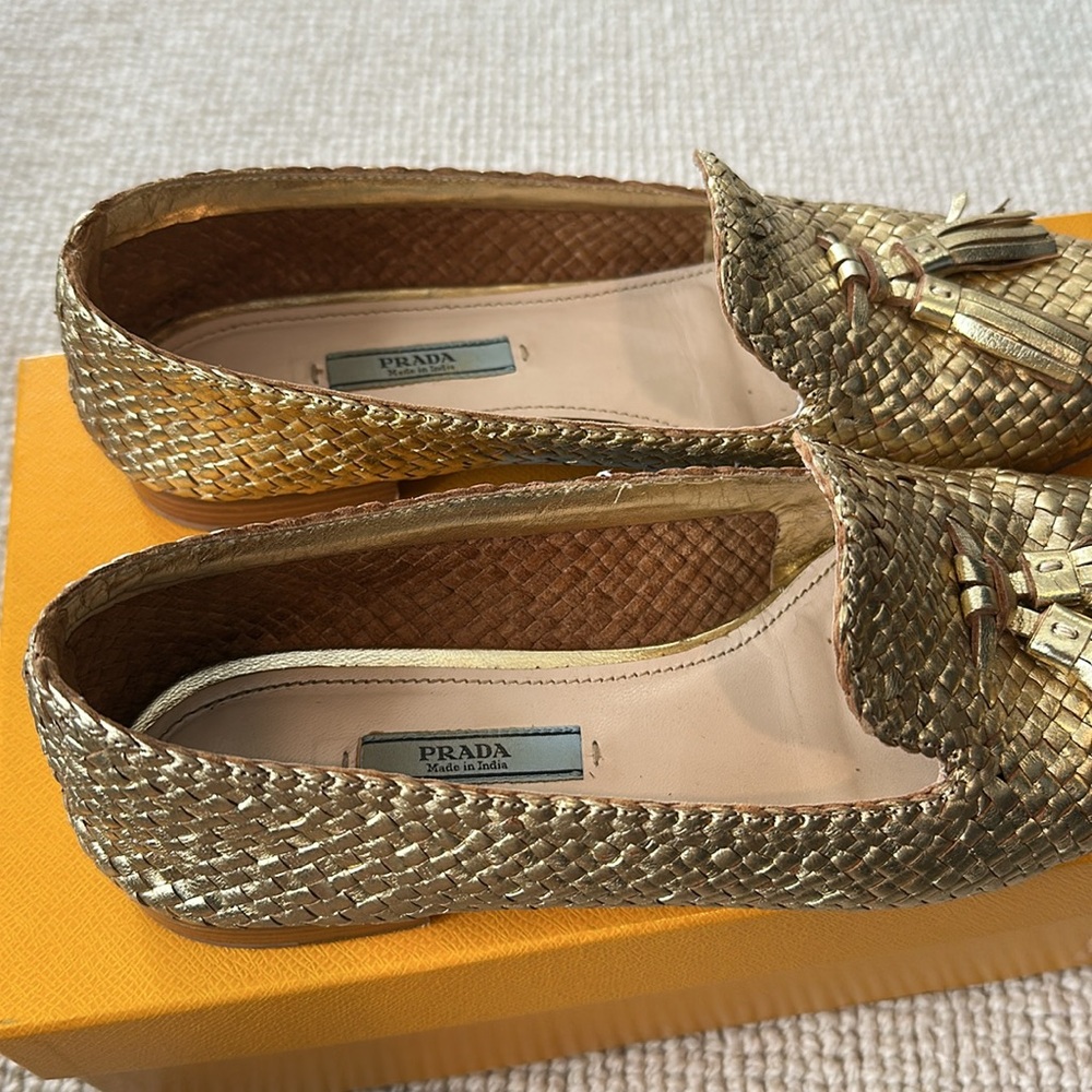 PRADA Gold Woven Loafers with Tassels SIZE 38 - Picture 5 of 7